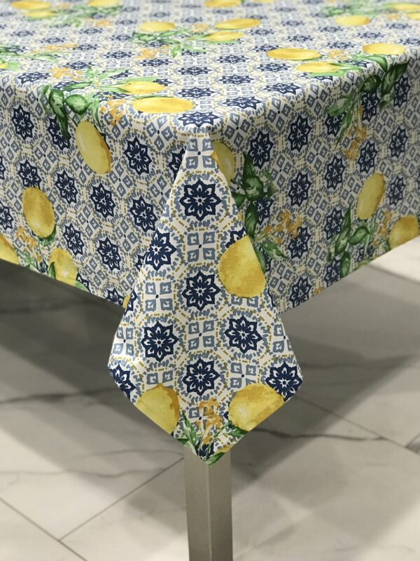 French Limoncello Blue Wipeable Coated Cotton Tablecloth