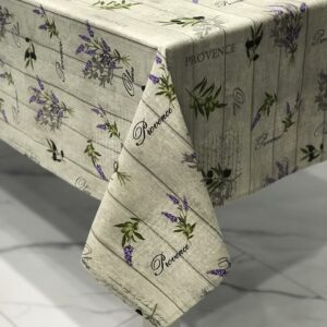French Jardin Olive Wipeable Coated Cotton Tablecloth