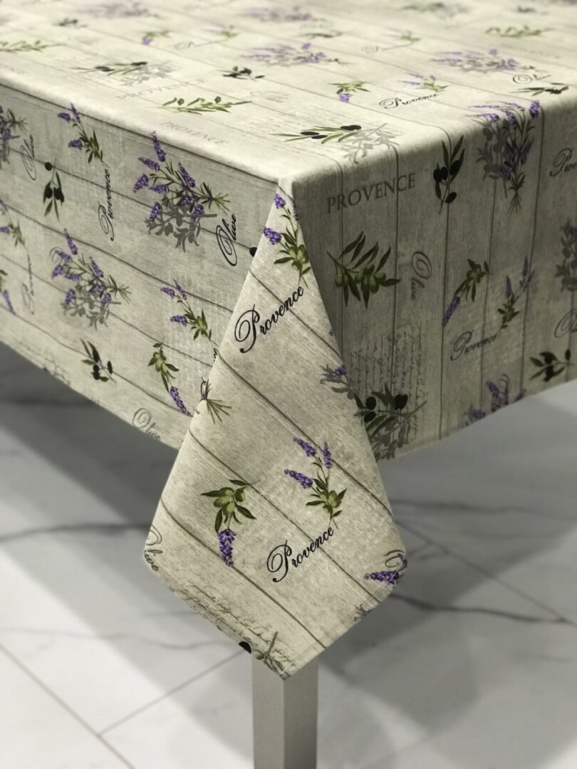 French Jardin Olive Wipeable Coated Cotton Tablecloth