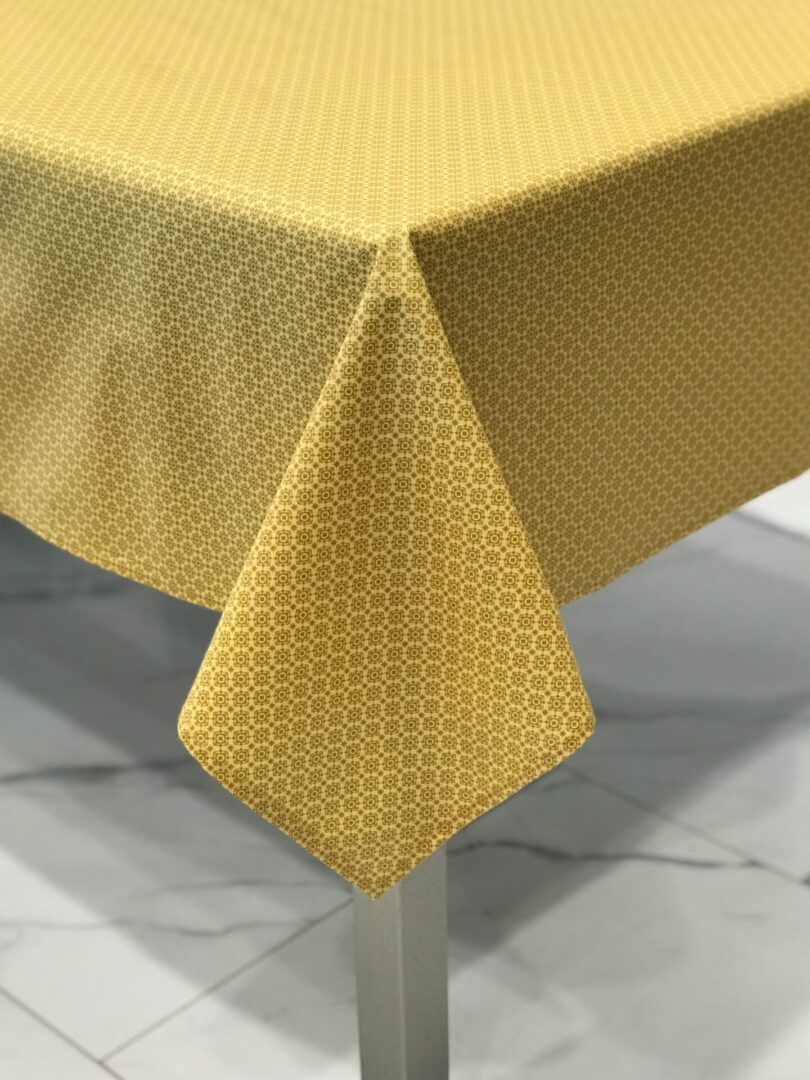 French Creme Yellow Wipeable Cotton Coated Tablecloth