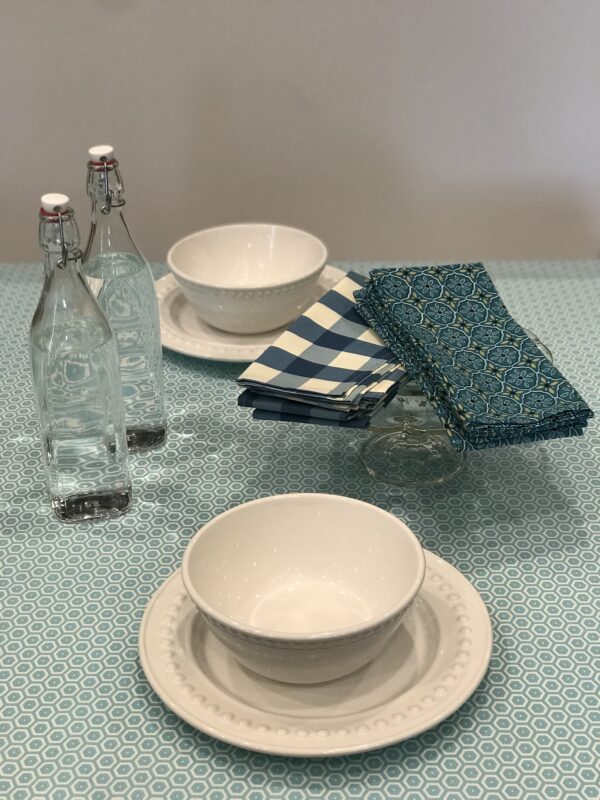 French Geometrico Wipeable Cotton Coated Tablecloth