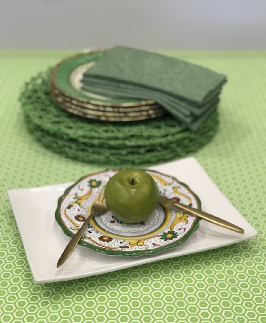 French Geometrico Apple Green Wipeable Tablecloth
