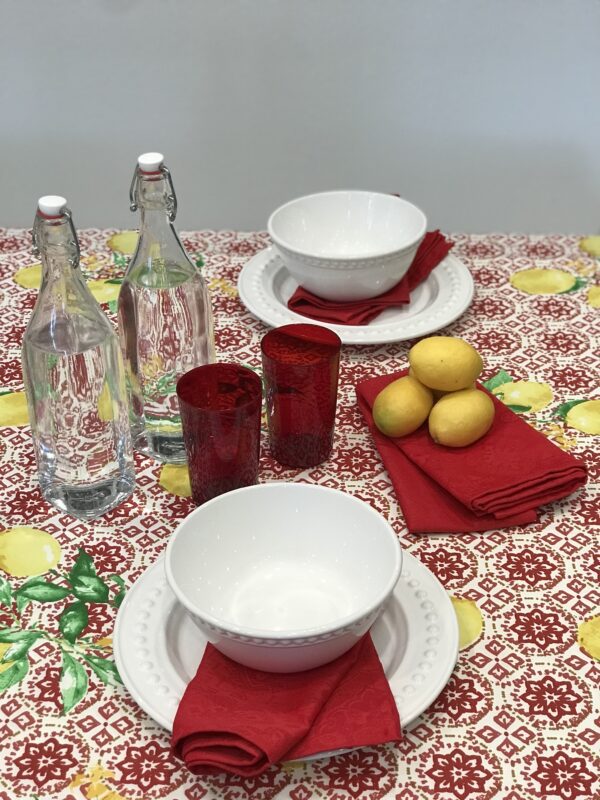 French Limoncello Rosso Wipeable Coated Tablecloth