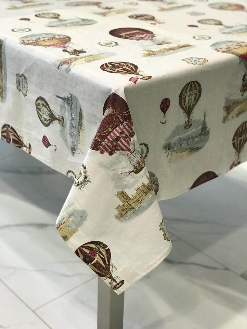 French Ballon Wipeable Linen Coated Tablecloth