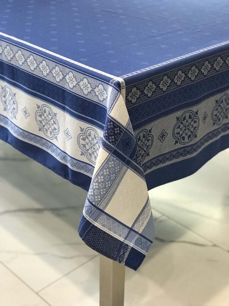 French Lyon Blue Jacquard Tablecloth