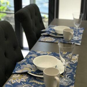 Coated Cotton Wipeable Placemat with blue cloth