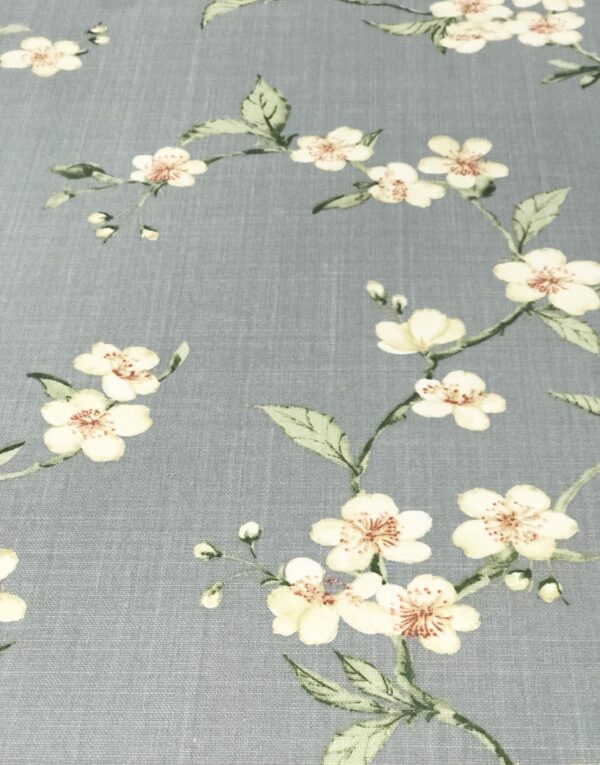 Flower French Cerises Blue Wipeable Cotton Coated Tablecloth