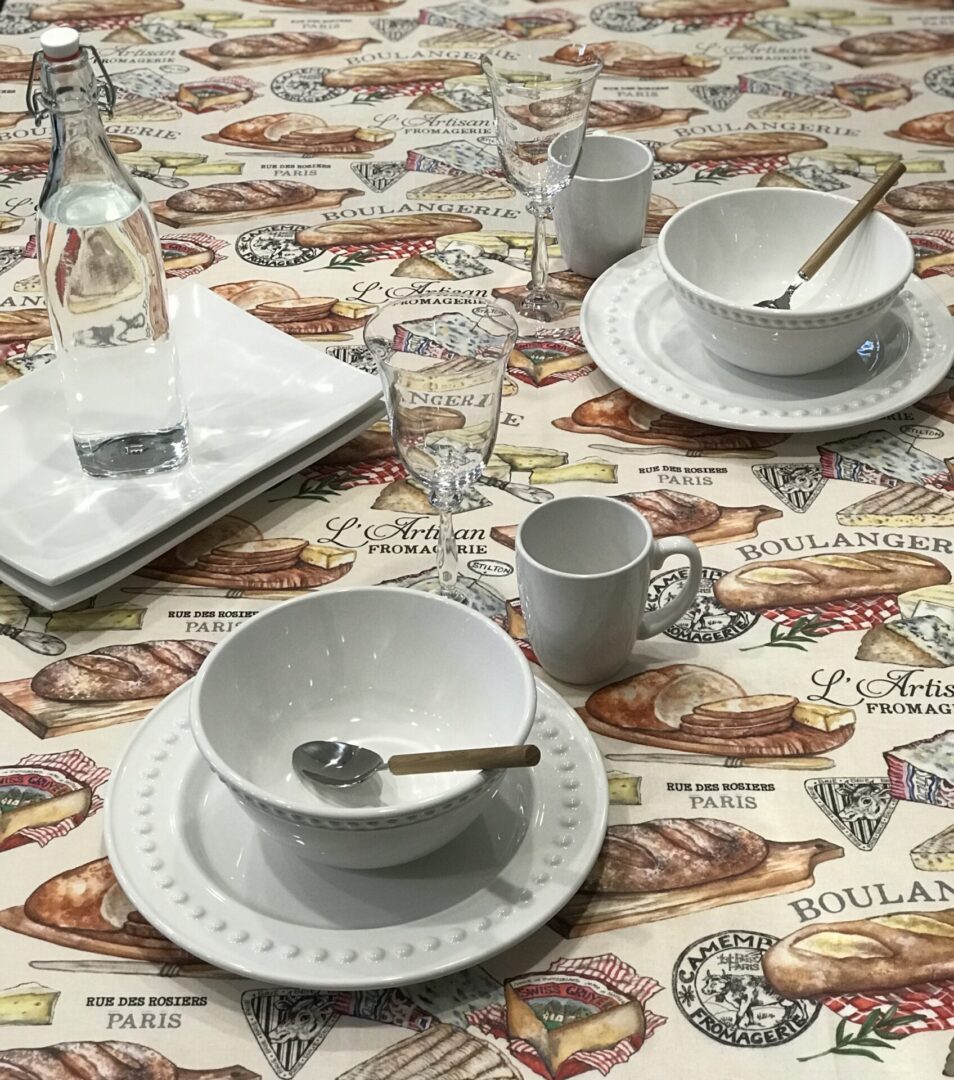 French Charcuterie Wipeable Cotton Coated Tablecloth